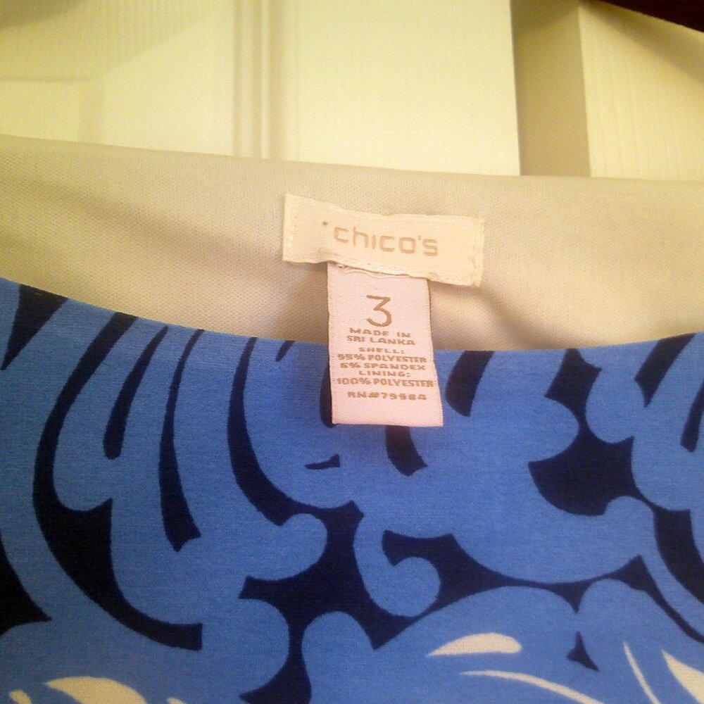 Chico's Tie Waist Dress Blue Paisley Waves Pattern size 3 /XL / 16 - Picture 5 of 7